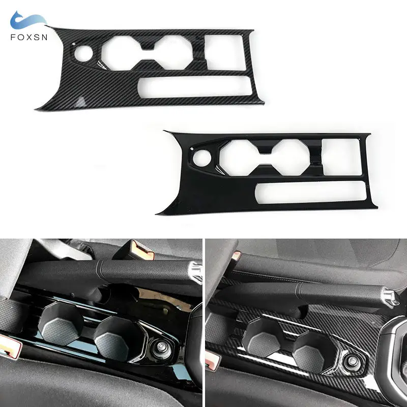 For VW Polo 2019 2020 ABS Carbon Texture / Bright Black Car Center Console Water Cup Holder Frame Cover Trim Accessories