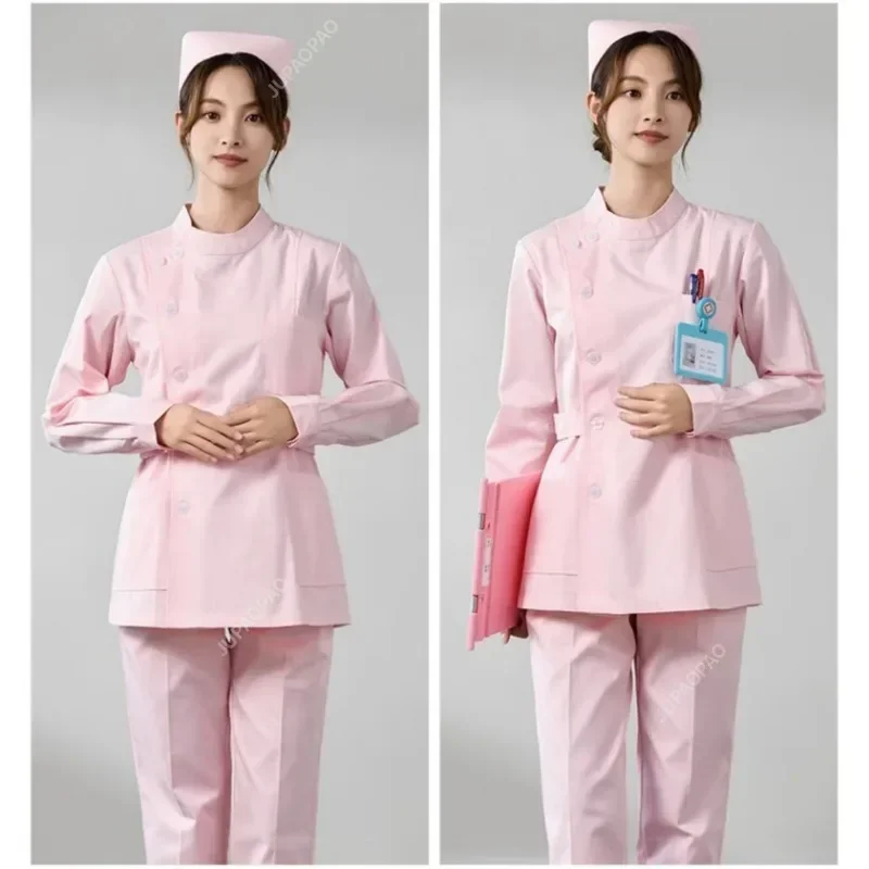 New Nurse Uniform Women's Short Sleeved Winter Short Split Suit Long Sleeved Blue Hospital Nursing Home Worker Work Uniform