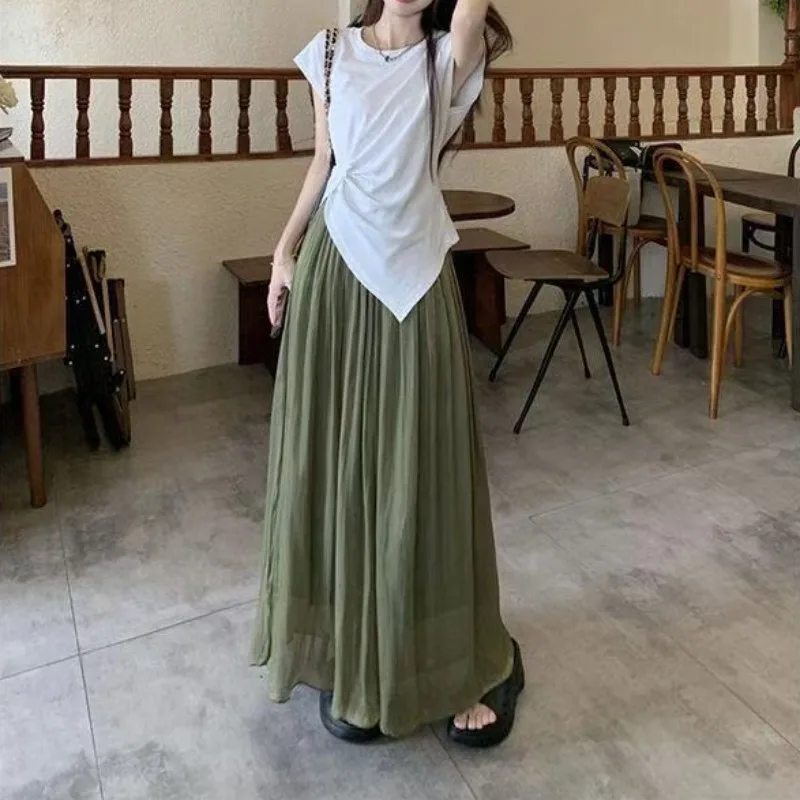 Conjunto Retro Ele asimétrico de cintura alta para mujer, conjunto adelgazante, falda informal de verano, pantalones, traje de dos piezas, pantalones de pierna ancha