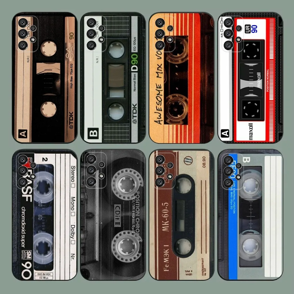 

Vintage Magnetic Tape Cassette Phone Case For Samsung Galaxy A20,A21s,A22,A31,A32,A52,A53,A72,73,A80,A91 Soft Black Cover