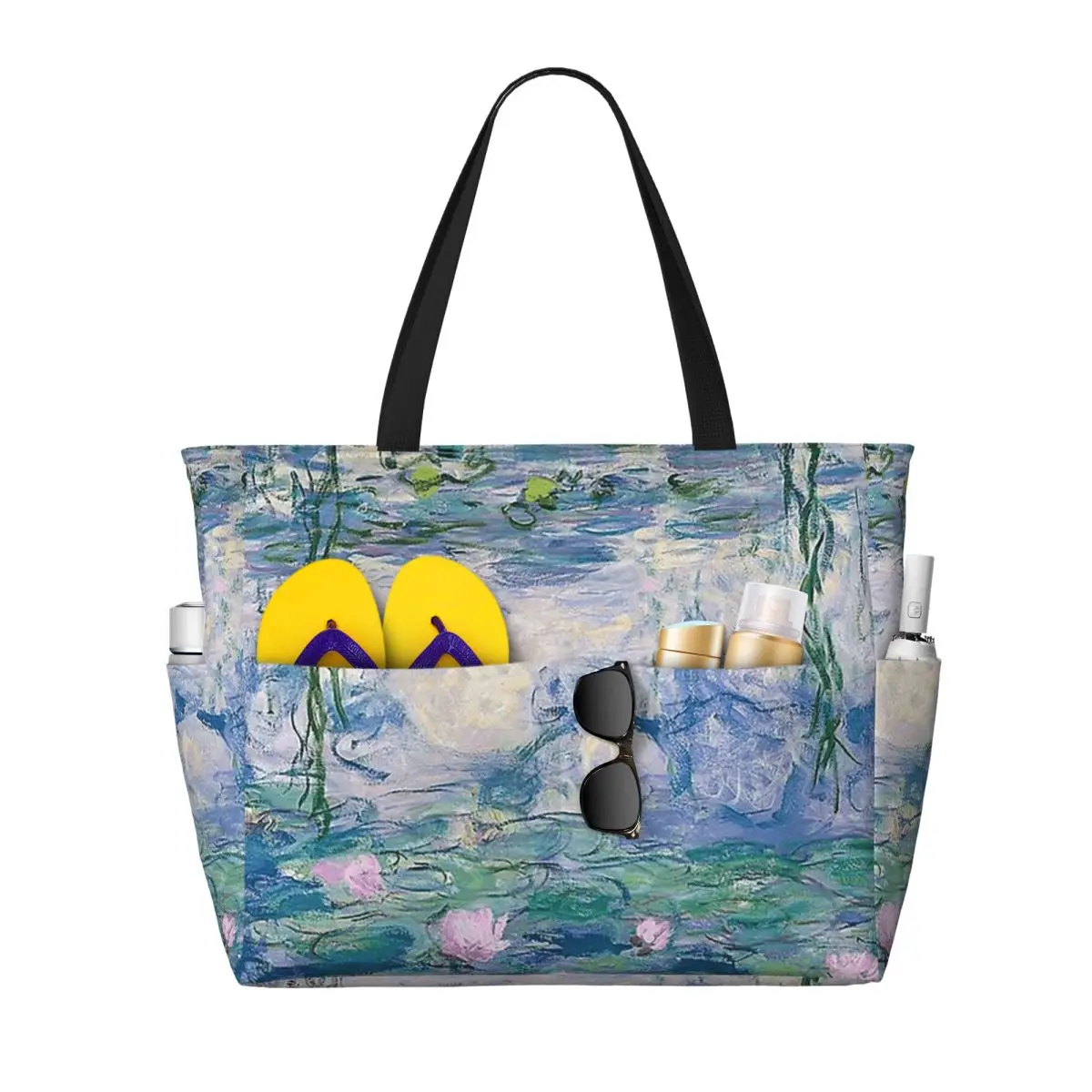 Water Lilies Claude Monet Fine Art French Painter Art Beach Tote Bag Sport Gym Yoga Duffle Large Tote Bag Women Travel Bag