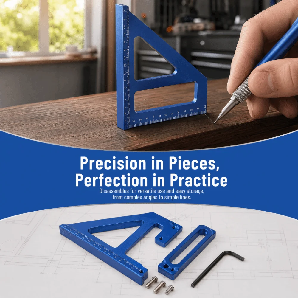 Multi Angle Measuring Triangle Ruler 45 90 Degree Aluminum Alloy Woodworking Square Protractor Blue Miter Triangle Ruler