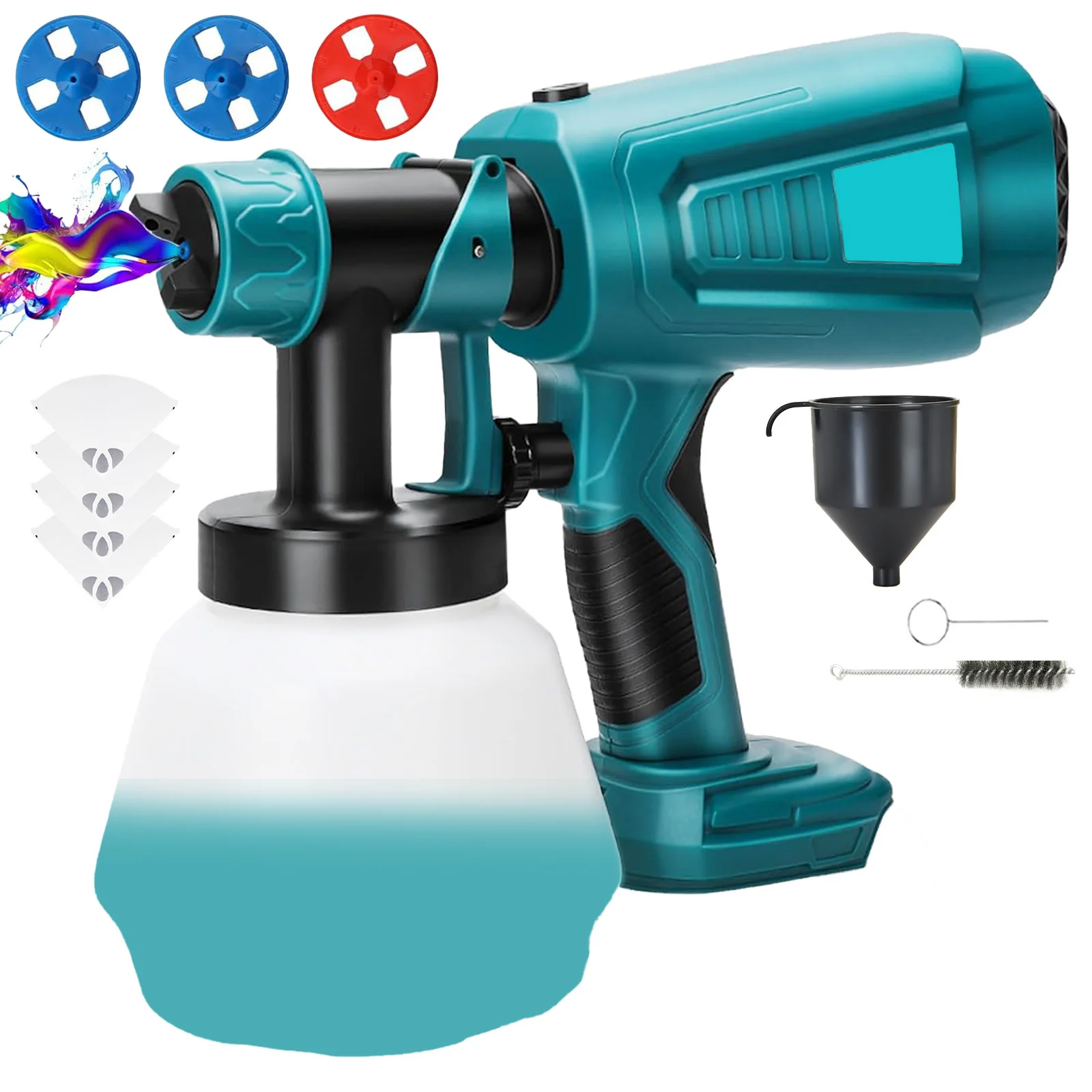 Cordless HVLP Electric Spray Paint 1000ml High Capacity Gun 4 Nozzles & 3 Spray Patterns for Home House Garden Painting