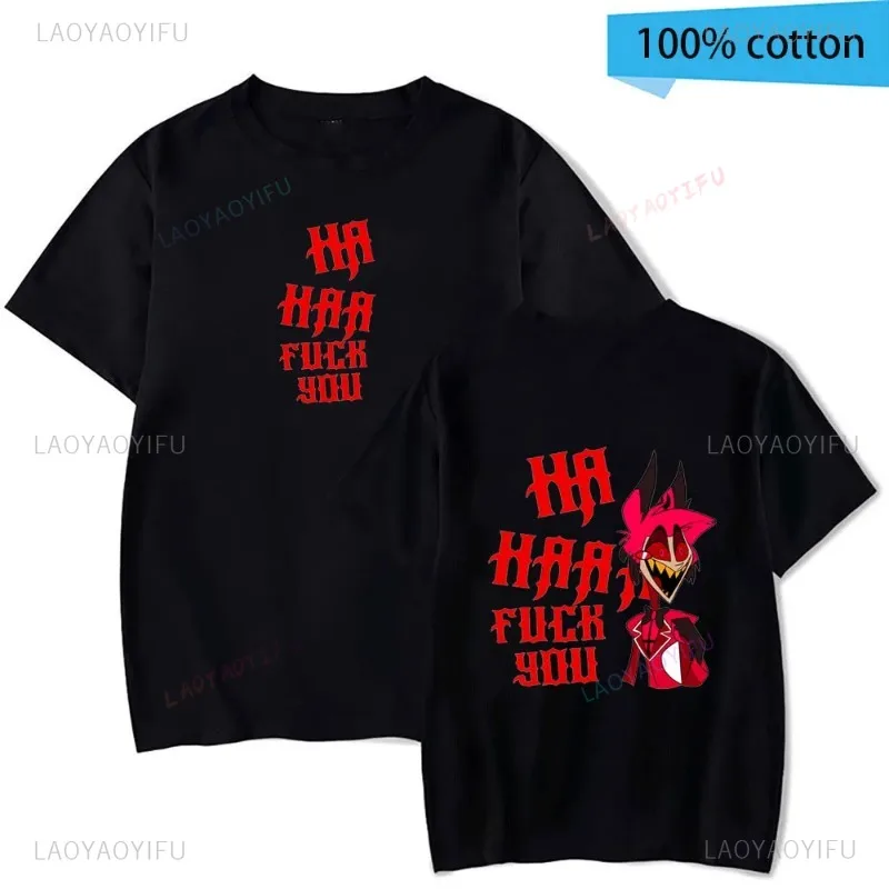 Hazbin Hotels Alastor Round Neck Tee TShirt Short Sleeve Clothes Birthday Gift Men Front and Back Print Pure 100%Cotton Tee Tops