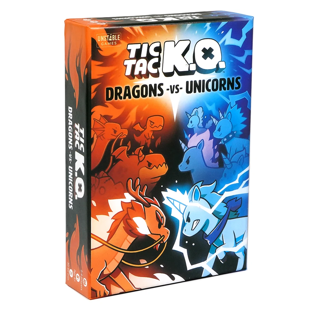 Tic Tac KO Dragons vs Unicorns Card Game by Unstable Games Fast Paced Fun Strategic Battles for 2 Players Featuring Epic Dragon