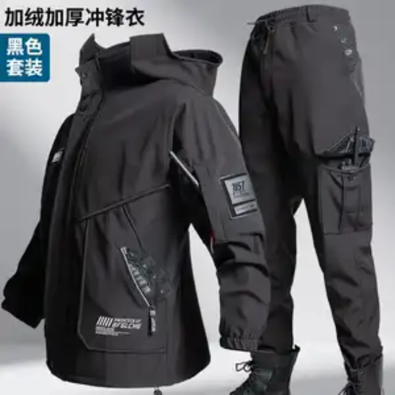Men Fleece Lined 3 In 1 Softshell Jacket Windproof Waterproof Cold Resistant Outdoor Winter Warm Hooded Coat