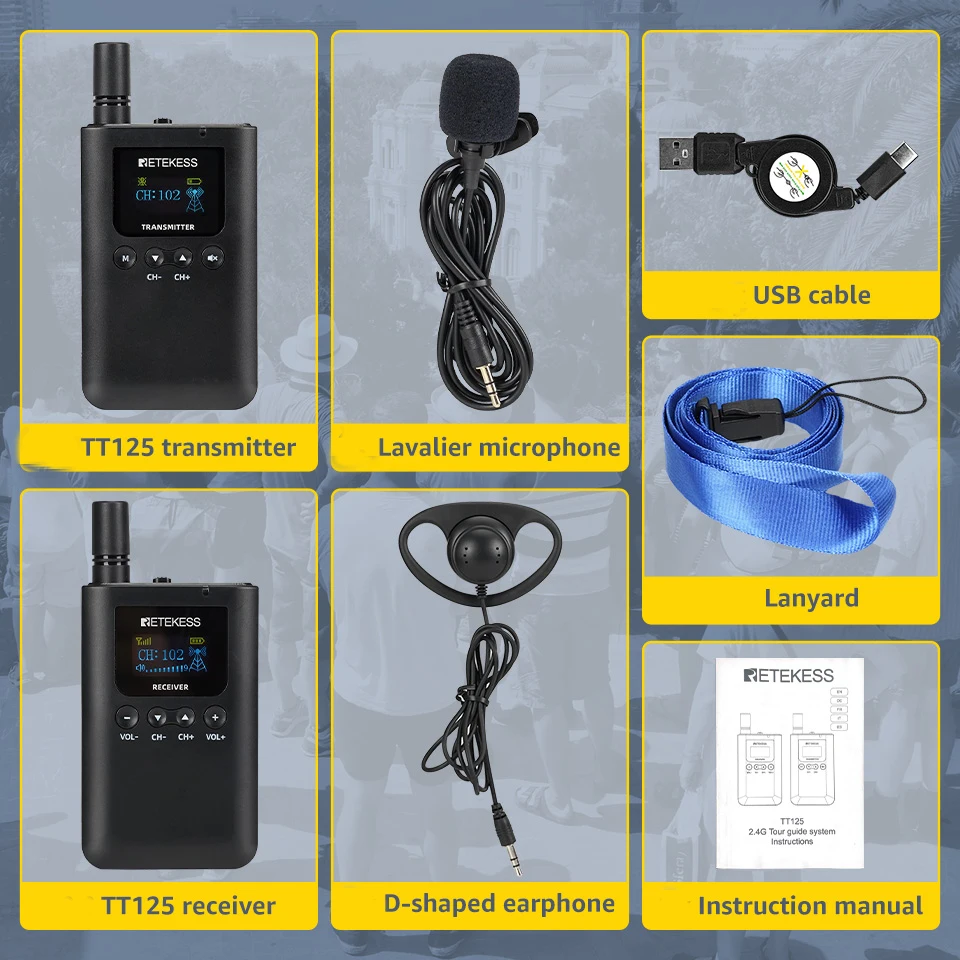 RETEKESS TT125 Tourguide-System Drahtloses Audiosystem 2,4GHz Funk-Sender-Empfänger für Ausflüge und Übersetzungen – Detail 15