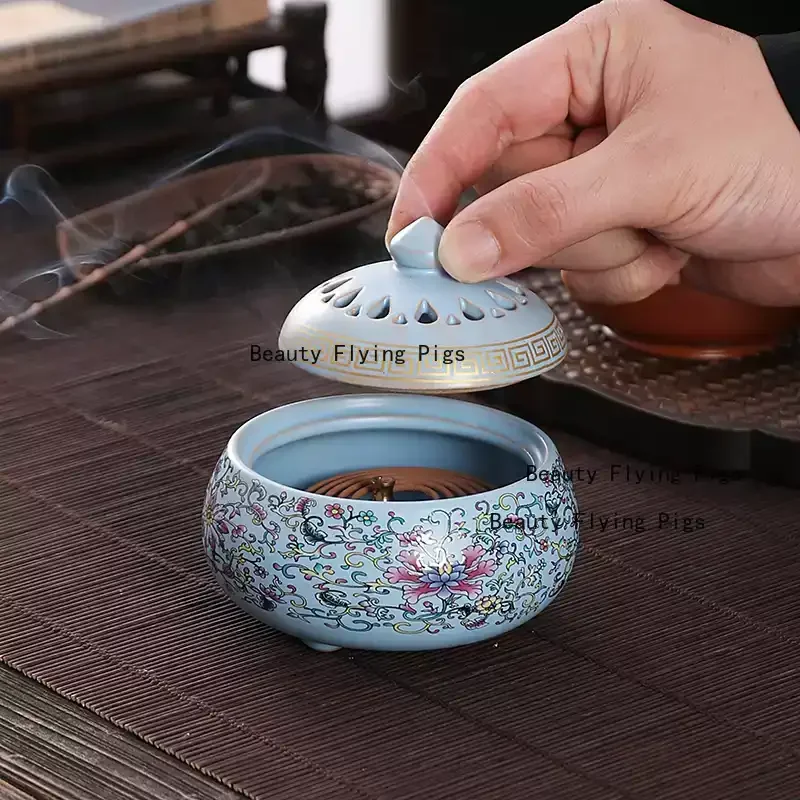 Ceramic Incense Burner Enamel Color Plate Incense Burner Indoor Incense Burner Temple Sacrificial Supplies Buddha Hall Decor