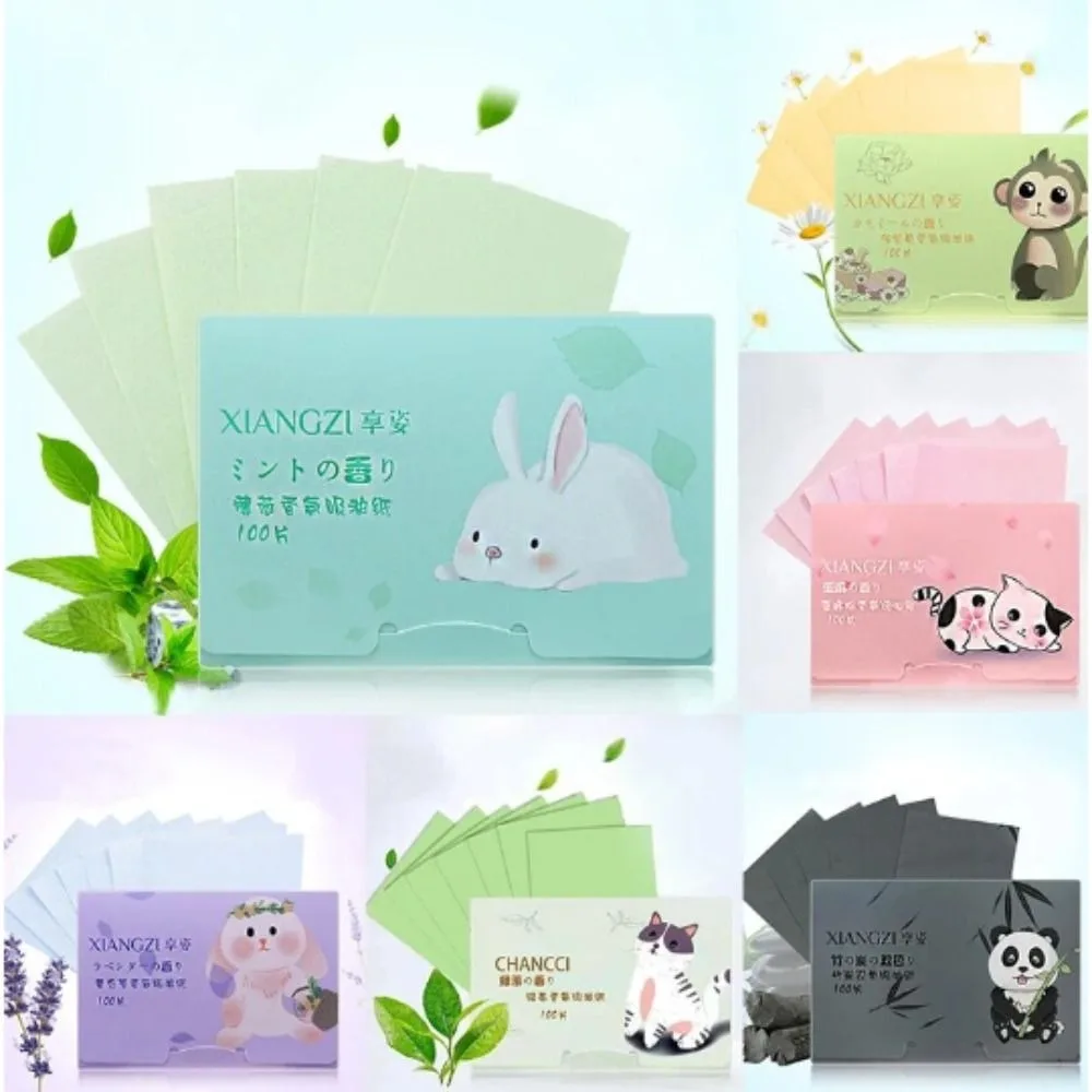 100PCS Fragrance Facial Oil Absorbing Paper Natural Green Tea Portable Oil Blotting Paper Bamboo Charcoal Anti-Grease Paper