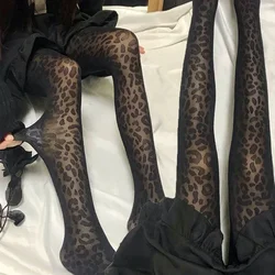 Sexy Leopard Silk Stockings Women Summer Thin Hosiery Fishnet Pantyhose Female Gothic Animal Pattern Tights Seamless Legging