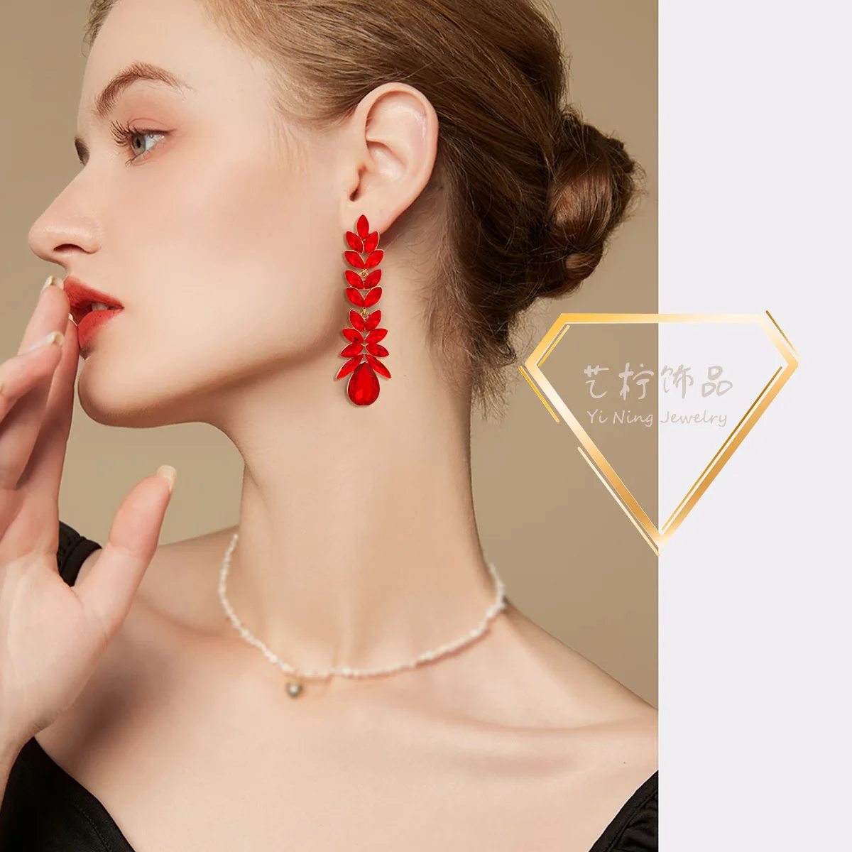 Foreign Trade Wheat Ear Tassel Earrings Light Luxury Temperament Long Leaf Earrings Ball Trend Crystal Earrings