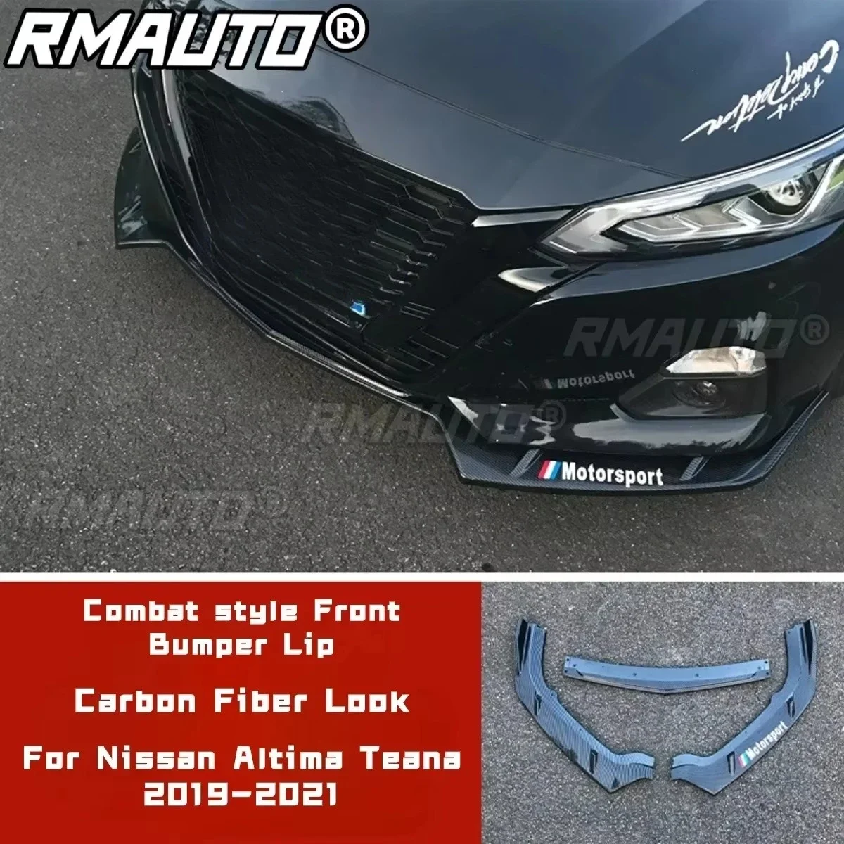 

Front Bumper Lip For Nissan Altima Teana 2019-2021 Body Kit Carbon Fiber Look Combat Style Bumper Splitter Modification Part