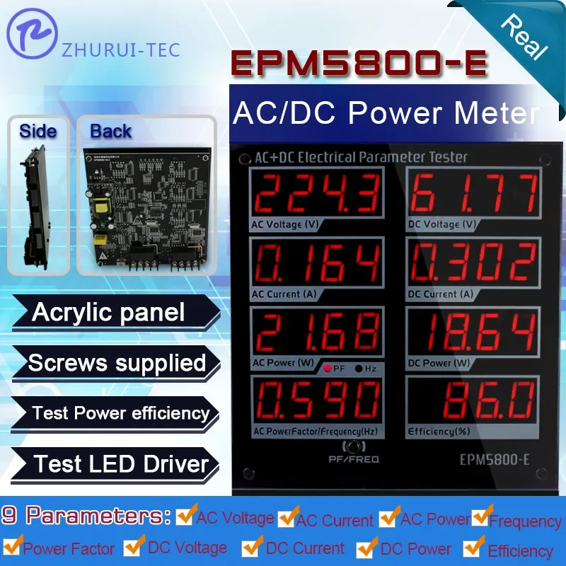 

Power Meter Digital Watt Meter 220V 300V 10A AC DC Voltage Current Tester Power Supply Efficiency Driver Test EPM5800-E