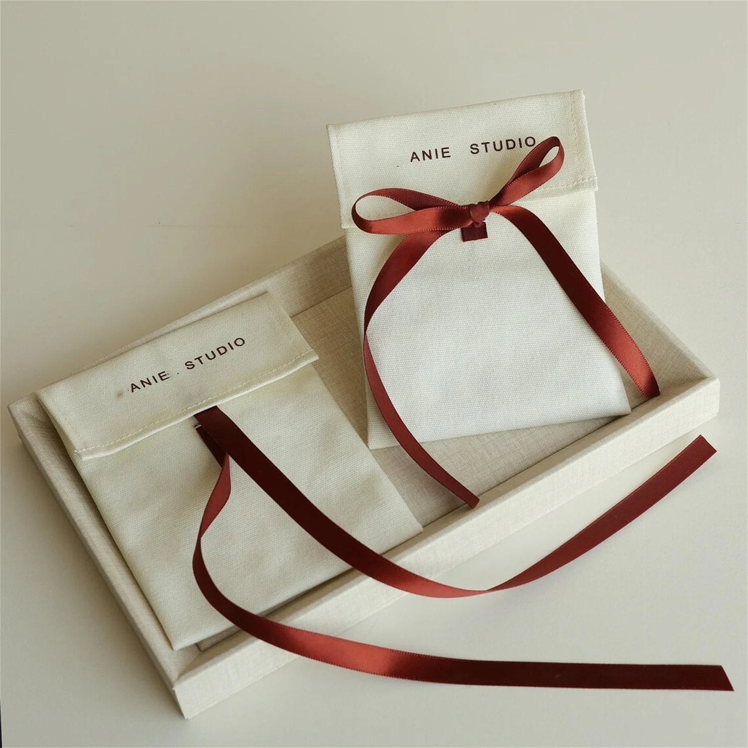 50pcs cream cotton canvas bag personalized logo custom jewelry packaging with logo envelope pouch small bag gift packaging cute