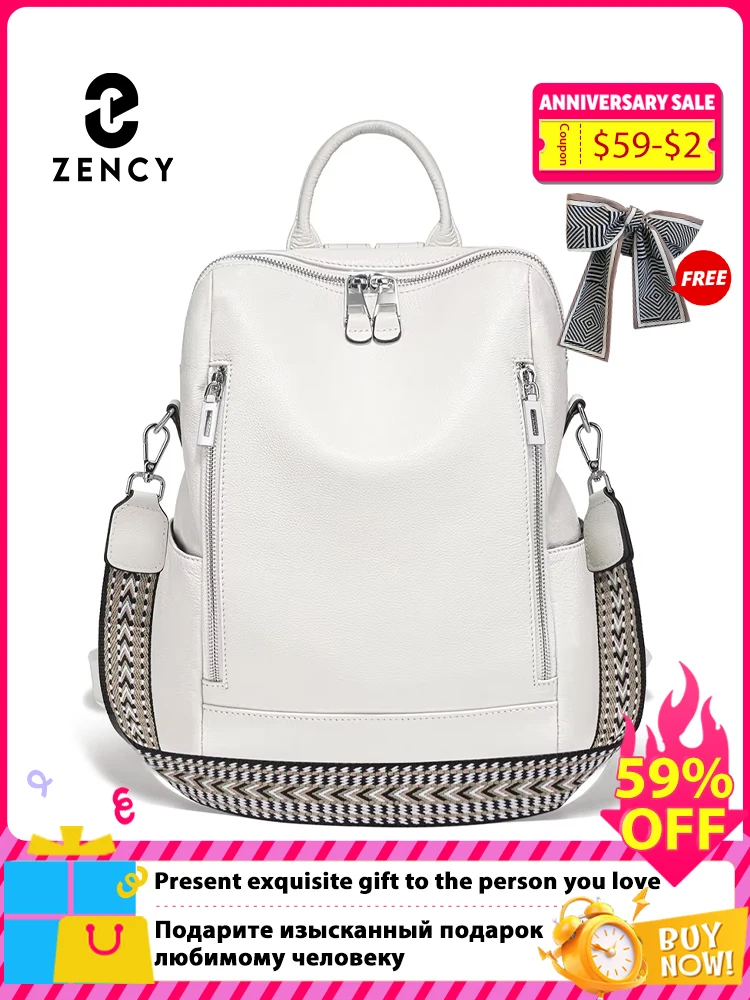 

Zency Fashion Genuine Leather Backpack Knapsack Multi-pocket Day pack Travel Convertible Shoulder Bag for Fall Winter Commuter