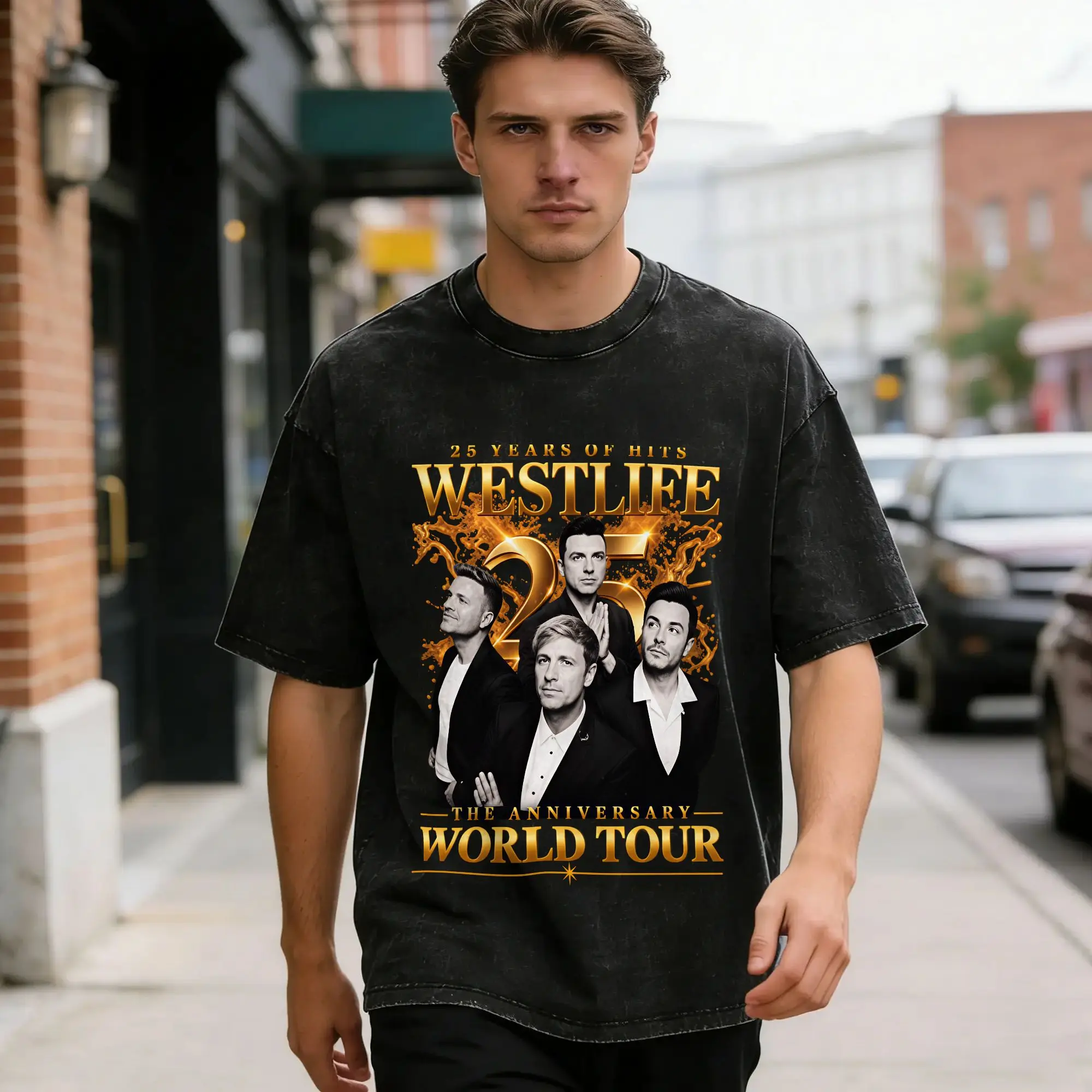 Westlife 25th Anniversary Tour 2026 Washed T-Shirt Male  Awesome Cotton T Shirts Summer Crew Neck Harajuku Tees Simple Big Size