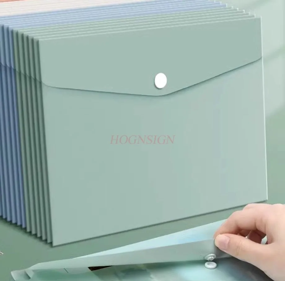 50pcs File bag A4 button bag Macaron thickened large capacity plastic waterproof case bag Data bag Folder