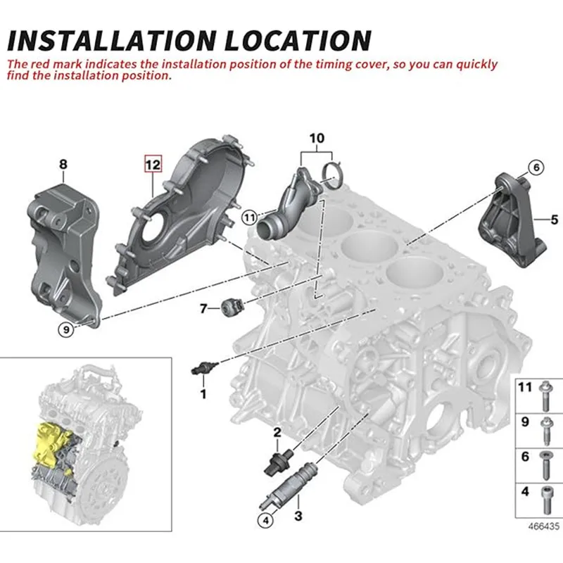 11148512597 11144751132 Crankshaft Oil Seal Front Plastic/Aluminium Timing Cover For BMW F46 218i I8 X2 F39 F20 F22 - Image 6