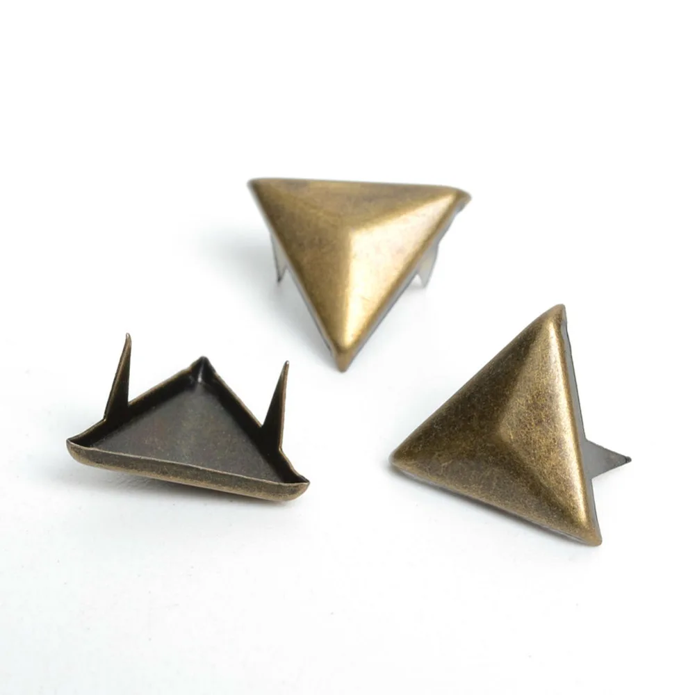 Antique Bronze Triangle Metal Studs Rivet, Punk Jewelry,Shoes,Bags, Belt Cap Clothes, Garment Sewing Rivet, DIY, 100Pcs, 14mm