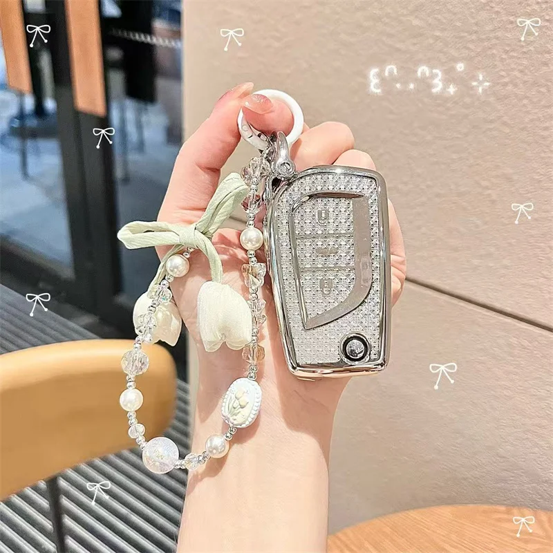 

3 Button TPU White Diamond Style for Toyota Hilux Corolla Avensis Prado Fortuner RAV4 CHR Flip Folding Car Key Case Cover Fob