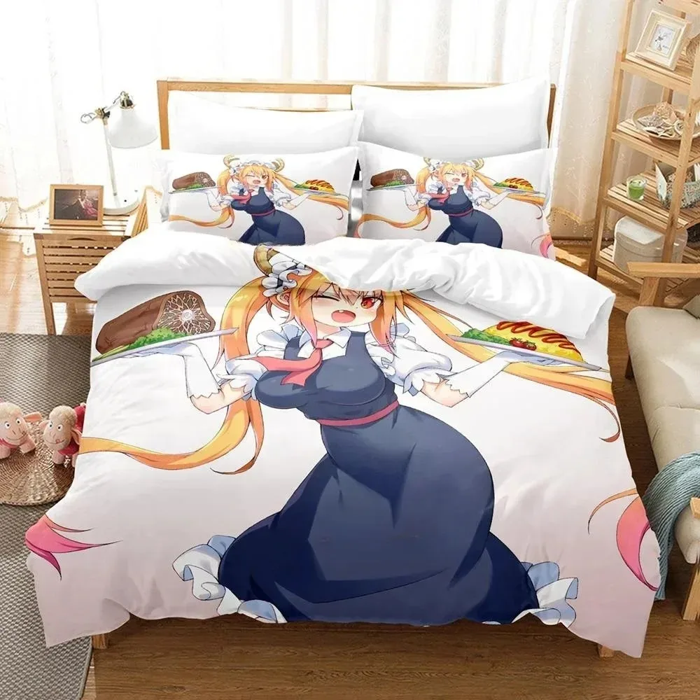 

3D Kawaii Girl Miss Kobayashi's Dragon Maid Bedding Set Anime three-piece set Adult Kid Bedroom Duvet cover Sets Home Textiles