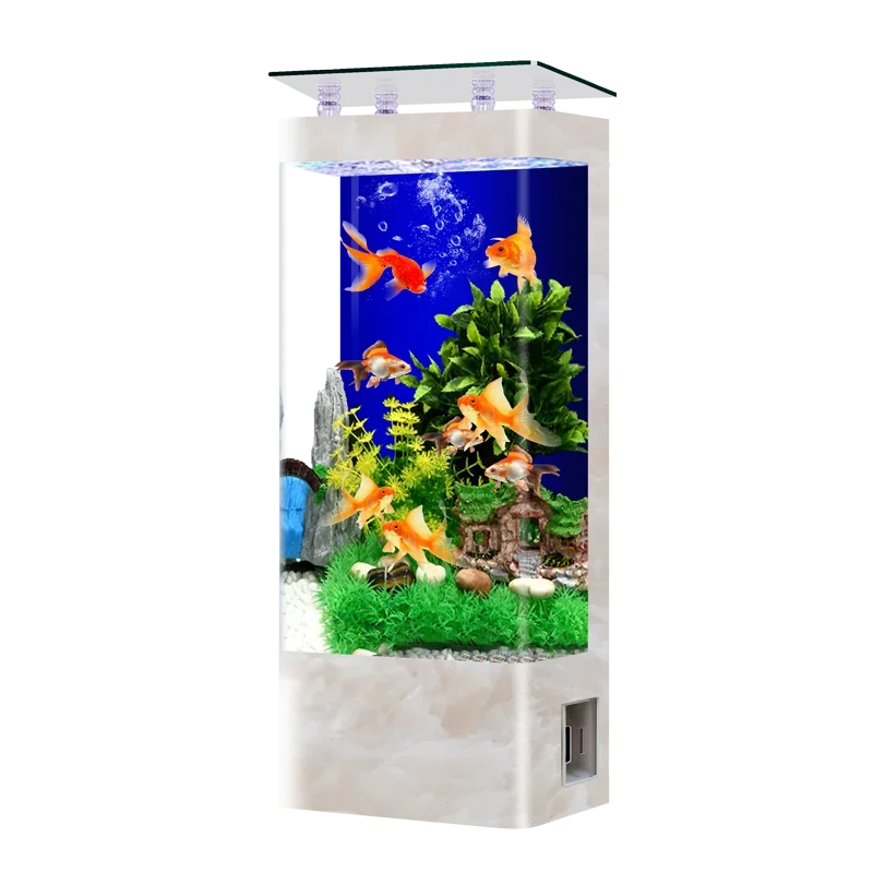 Fish Tank Living Room TV Cabinet Floor-Standing Small Arc Aquarium Back Filter Household Fish Globe