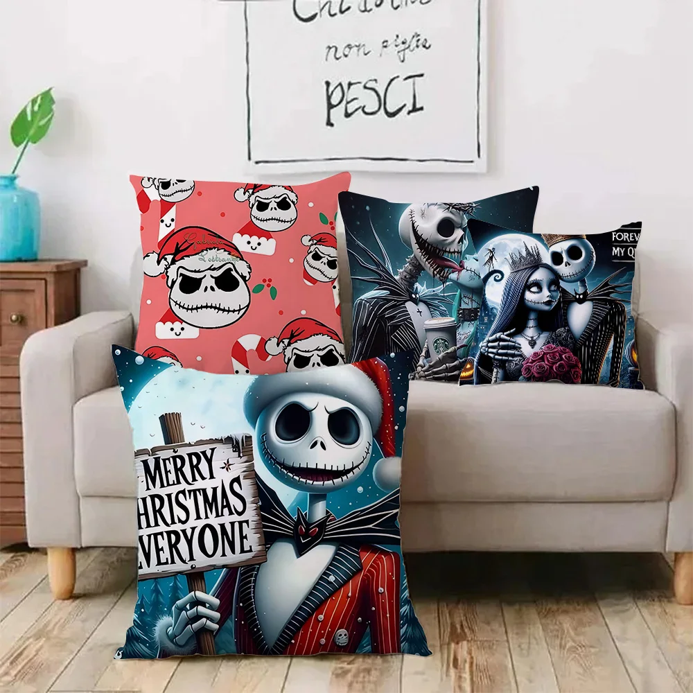 Disney Jack Skellington Cartoon Pillow Covers Cartoon Sofa Decorative Home Double-sided Printing Short Plush Cute Cushion Cover