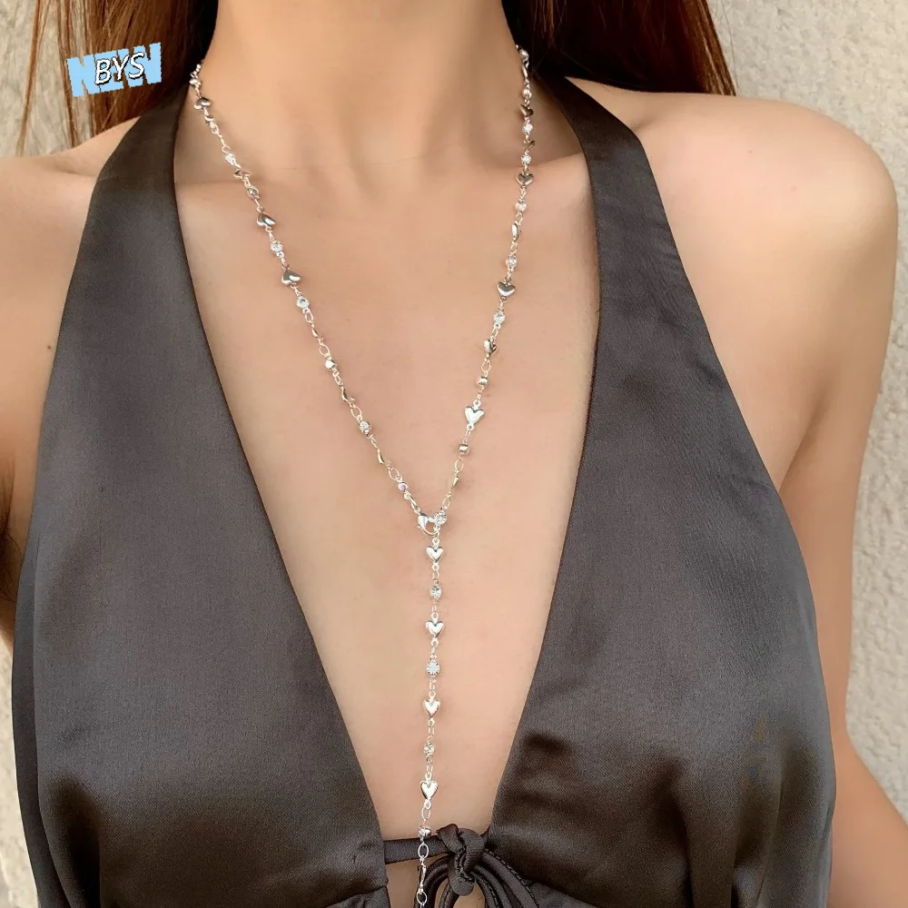 

Bohemian Crystal Y-Shaped Necklace Long Chain Goth Cross Pendant Necklace Vintage Aesthetic Retro Clavicle Chain Party Jewelry
