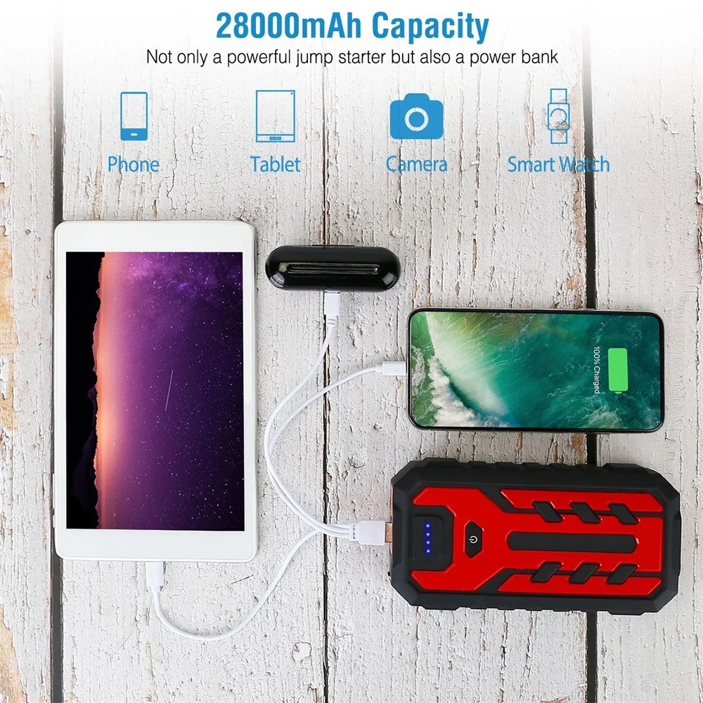 เครื่องจั๊มแบตเตอรี่รถยนต์ขนาด20000mAh เครื่องชาร์จแบตเตอรี่อัตโนมัติแบบพกพา12V อุปกรณ์สตาร์ทแบตสำรองฉุกเฉินสำหรับรถยนต์