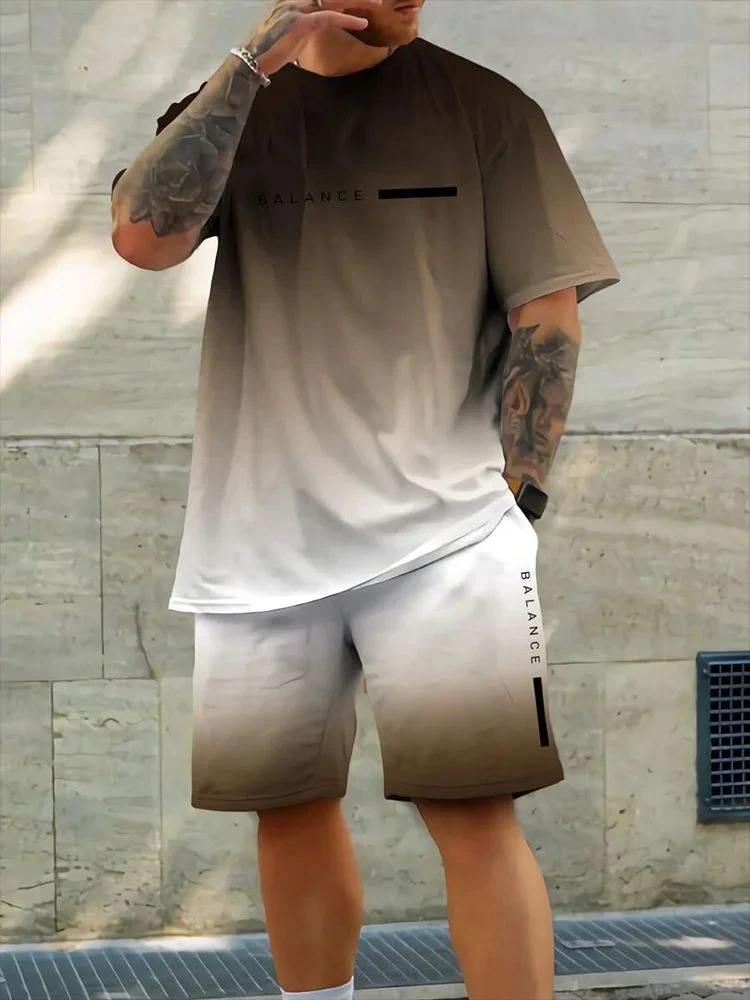 

2025 new men's casual and comfortable soft short sleeved topbeach pants setfashionable and breathable men's sports shorts