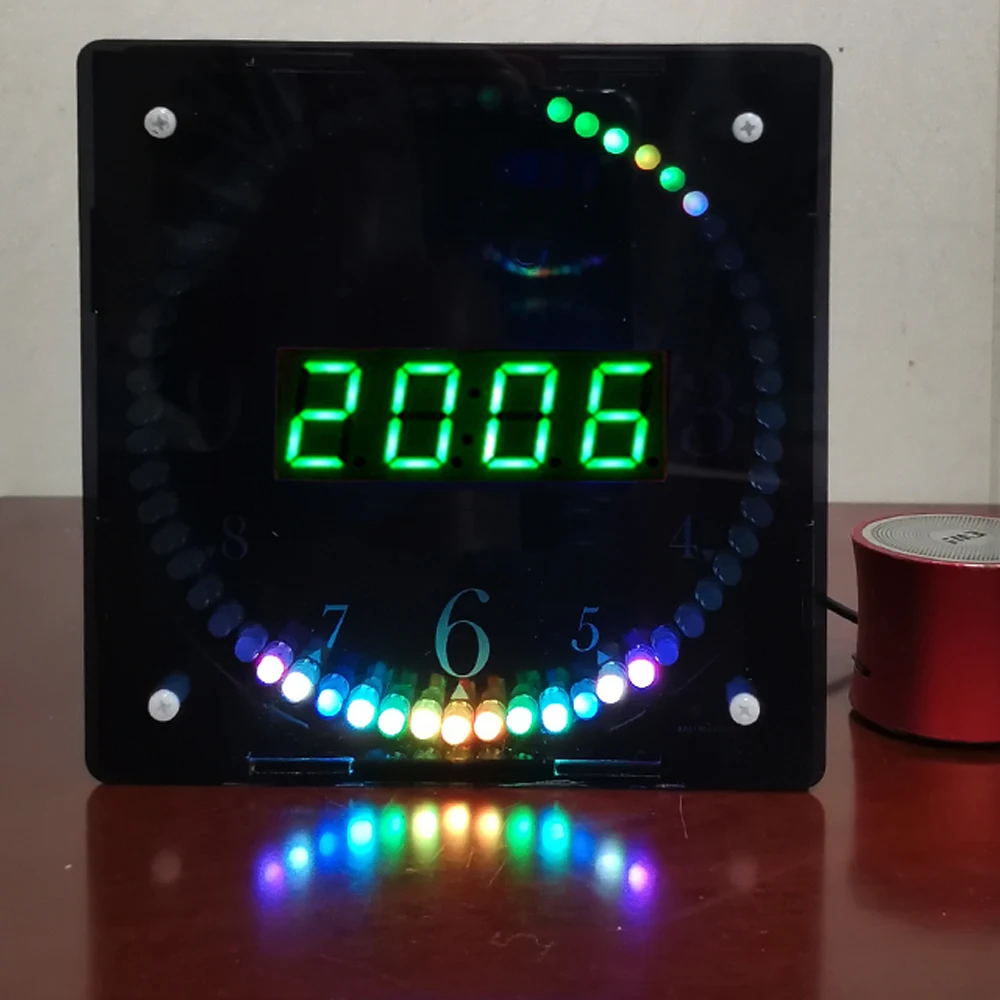 diy electronic clock kit RGB colorful LED green digital tube temperature remote control music spectrum 12/24H with shell