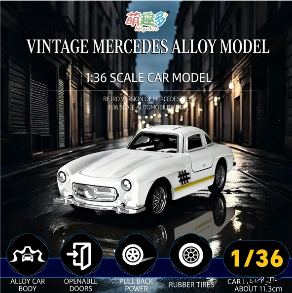 

Модель автомобиля Mercedes-Benz 300SL из сплава металла, масштаб 1:32, со звуком и светом, с функцией отката назад, детская игрушка, коллекционная модель, подарок на день рождения