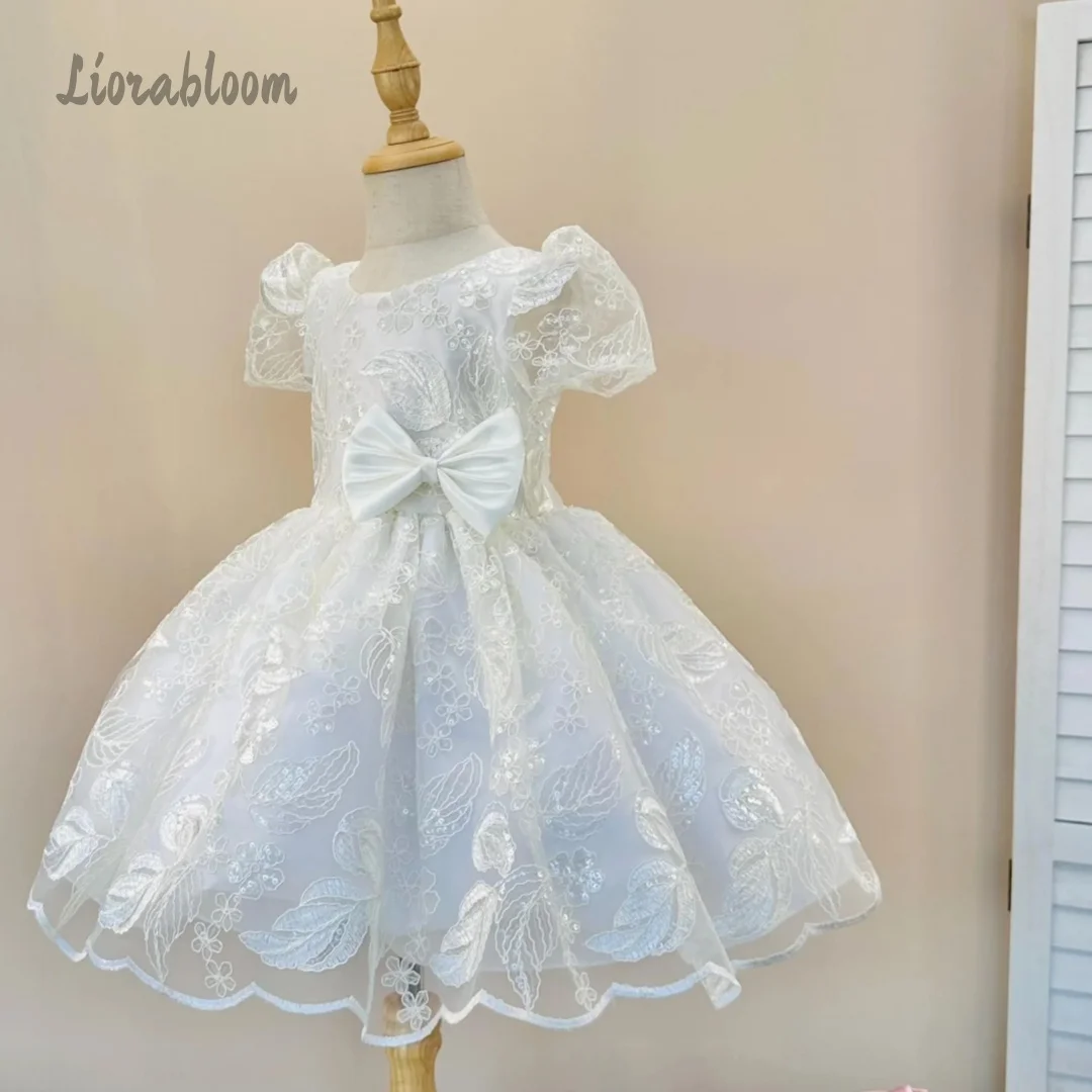 Abito da Cerimonia in Pizzo per Bambine, Vestito Personalizzato da Damigella, Abito per Festa di Matrimonio