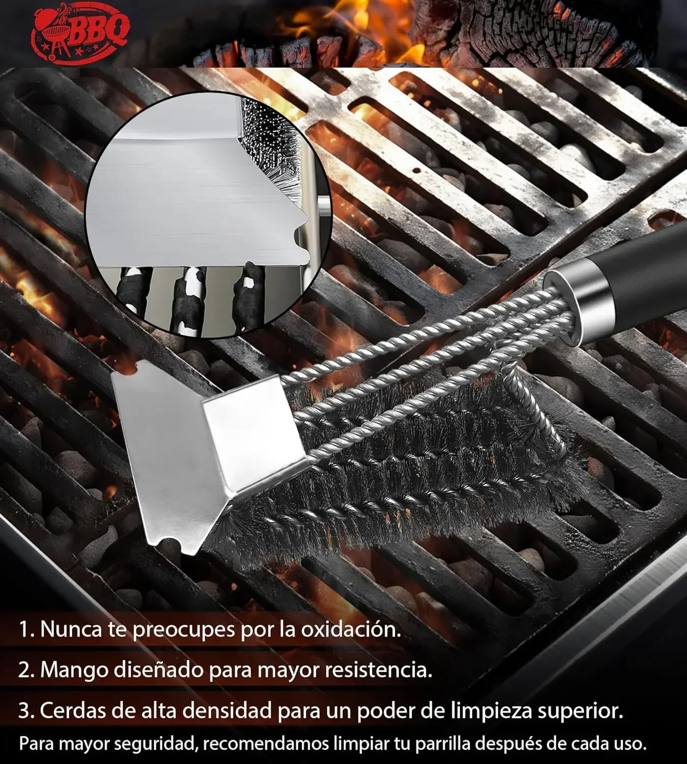 3 in 1 Barbecue Brush with Stainless Steel Wire Bristles for Charcoal and Electric Grill Outdoor , Camping - BBQ Cleaning Brush