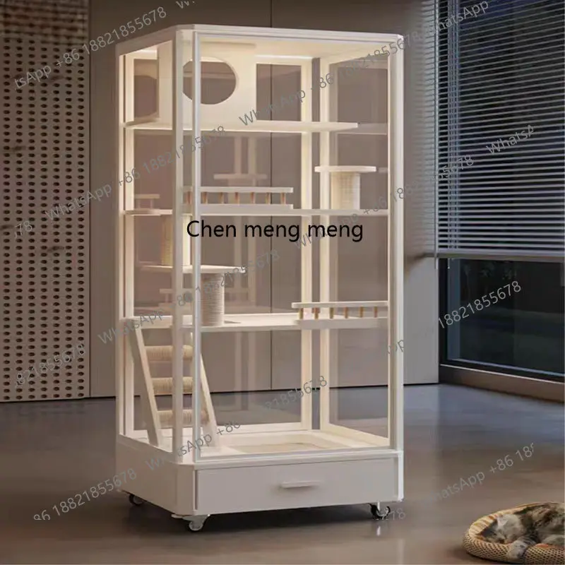 

Panoramic glass villa household cat cage litter box integrated cat house luxury house indoor