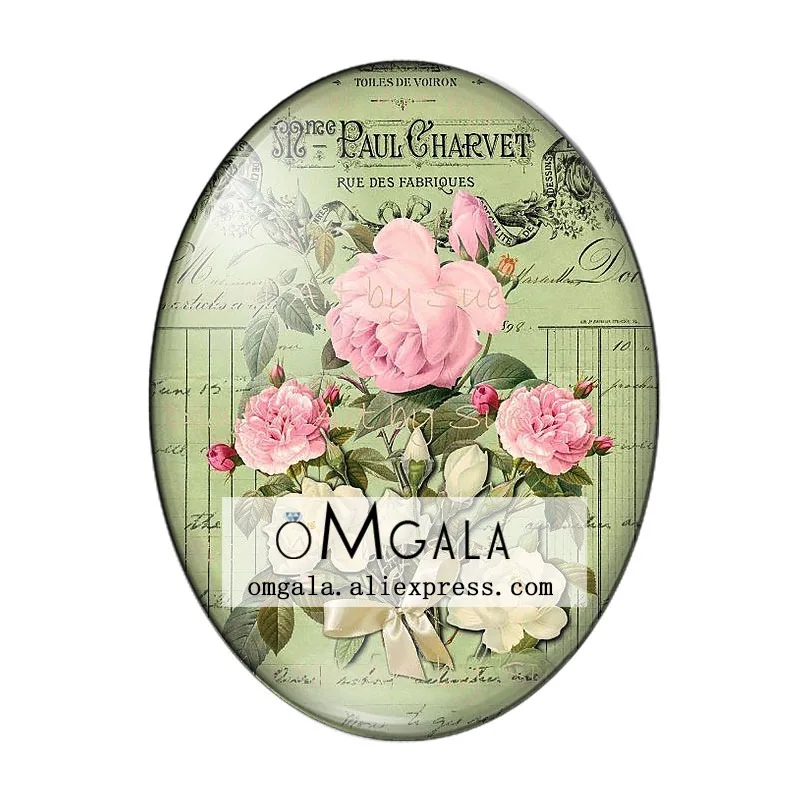 Vintage Retro Rose Flowers Art Paintings 13x18mm/18x25mm/30x40mm Oval photo glass cabochon flat back Making findings