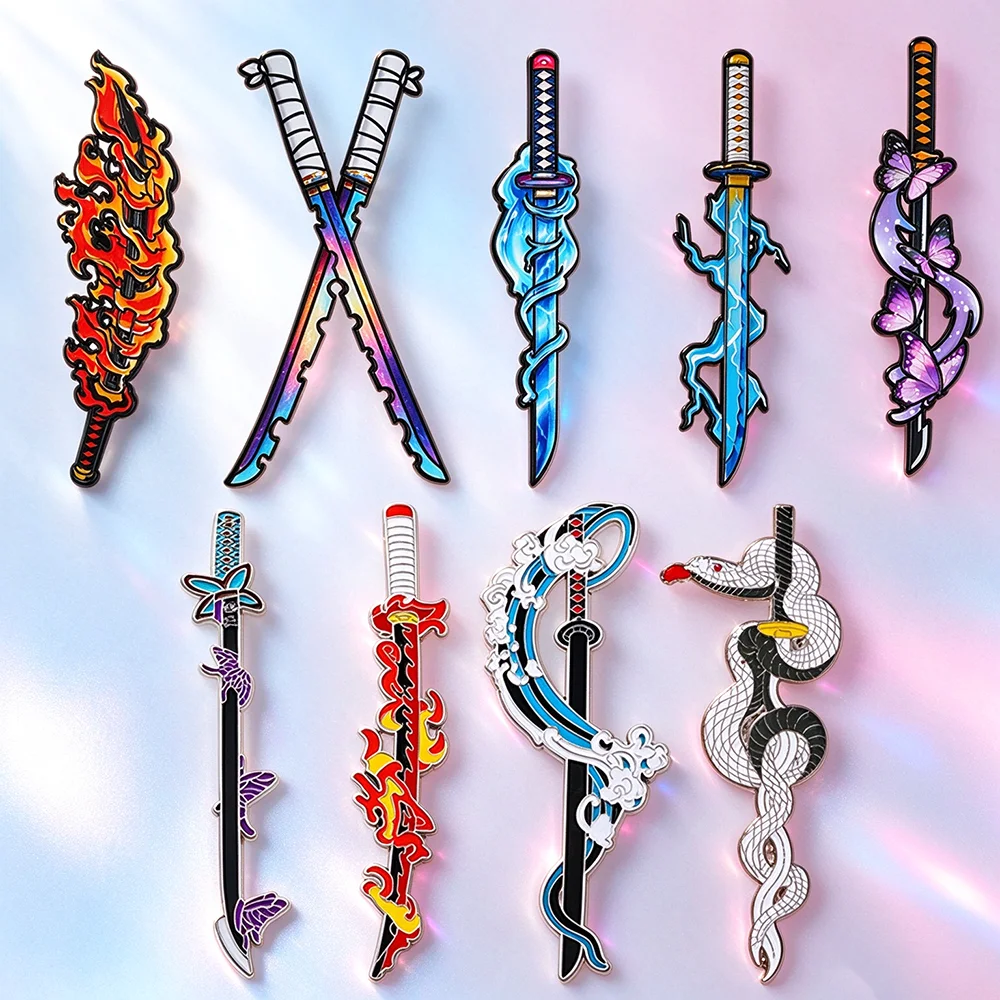5/9Pcs Nichirin Sword Metal Lapel Brooches, Anime Butterfly Badges for Backpack Collectible Pin Gift for Friends