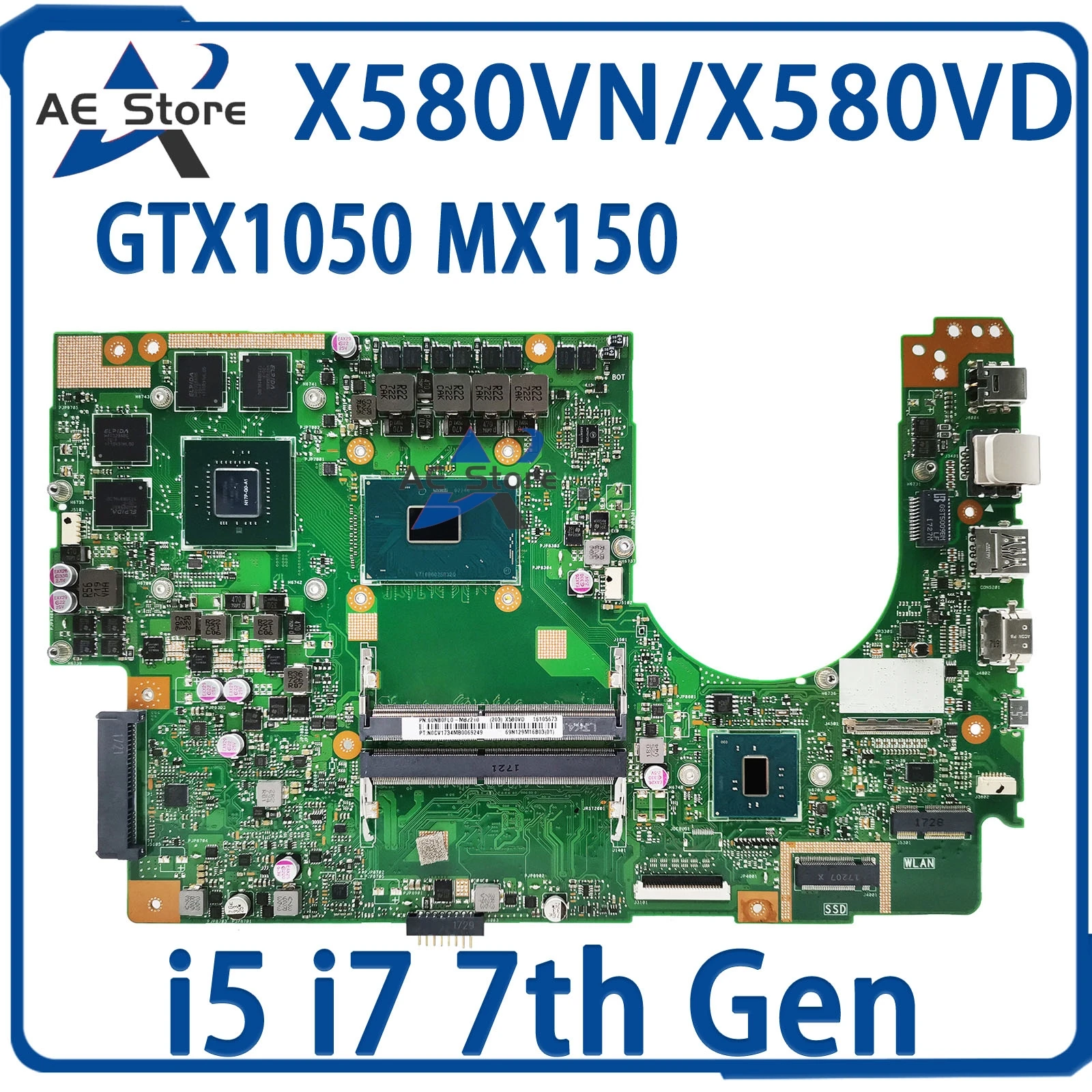 X580VN Notebook Mainboard For ASUS Vivobook Pro 15 N580V NX580V FX580V M580V X580VD Laptop Motherboard I5 I7 CPU GTX1050 MX150