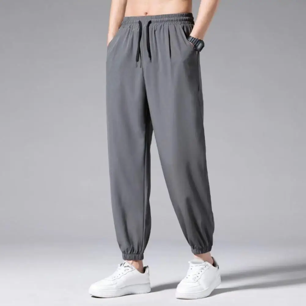 Men Sweatpants Quick Dry Men's Gym Training Sweatpants With Side Pockets Drawstring Waist Ice Silk For Plus For Quick-drying