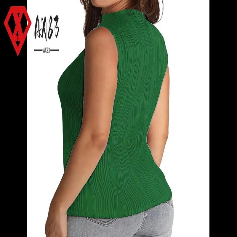 

AX83-Women's Sleeveless Mock Neck Textured Tank Top