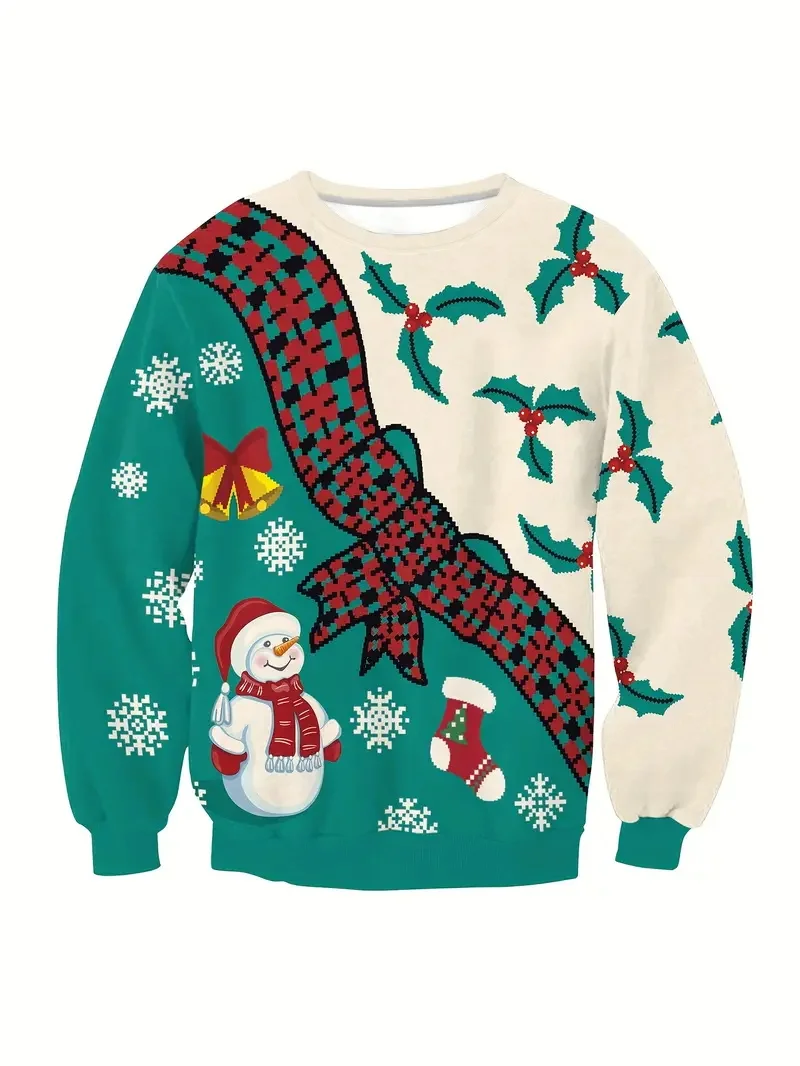 Pull à col rond imprimé 3D Père Noël PVD pour hommes et femmes, pull joyeux Noël, pulls à capuche respirants, vêtements pour hommes