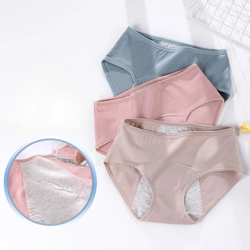 Women Mid Waist Menstrual Briefs Large Flow Postpartum Water Absorption Leakproof Briefs Girl Pure Cotton Menstrual Briefs