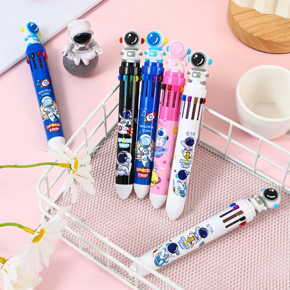 10 Colors Cartoon Astronaut Rabbit Mechanical Ballpoint Pen Multicolored Pens Colorful Refill School Office Writing Supplies New