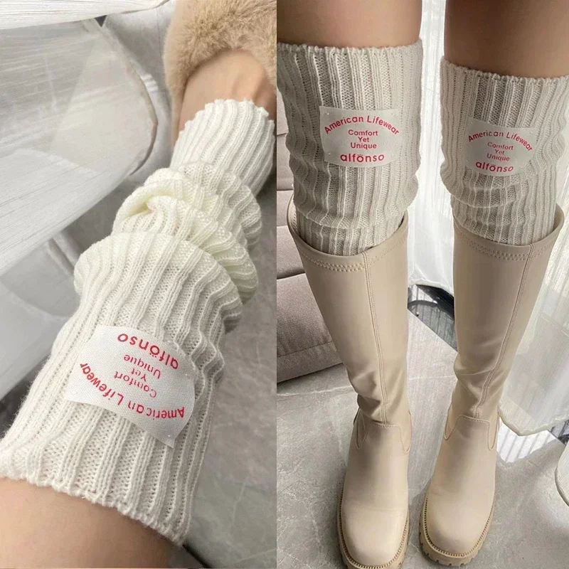 Chaussettes hautes d'hiver coréennes pour femmes, lettre sur le genou, jambières, manches chauffe-bras, gants sans doigts, Y2k