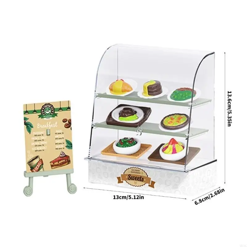 M89C realistische bakkerijwinkel Display Cabinet en Miniature Dessert Figurine voor 1/12 Dollhouses Creative Roleplay Game Toy