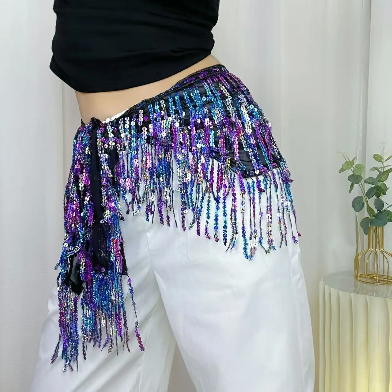 

Belly Dancing Belt Hip Scarf for Women Sequin Metal Colorful Belly Dance Hip Scarf Party Belt India Waist Chains Tassels Skirt
