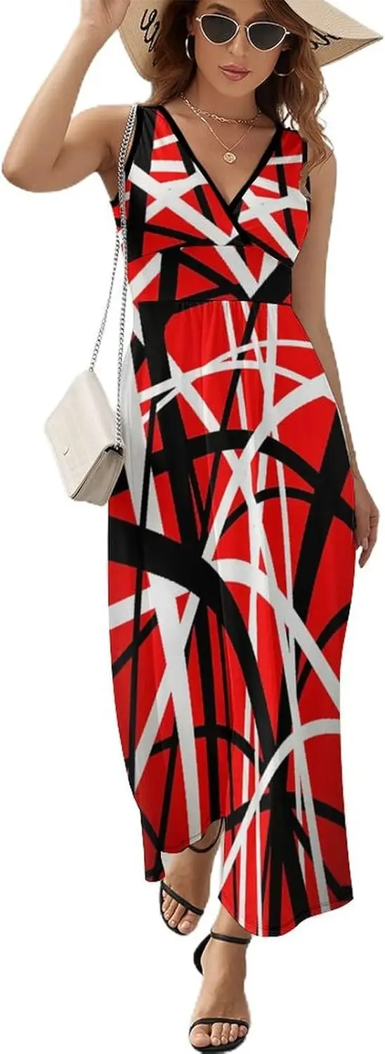 

Sleeveless Dress Women Sexy Long Loose Dresses V Neck Beach Dress High Elasticity Summer Travel Vacation Clothing Skirt