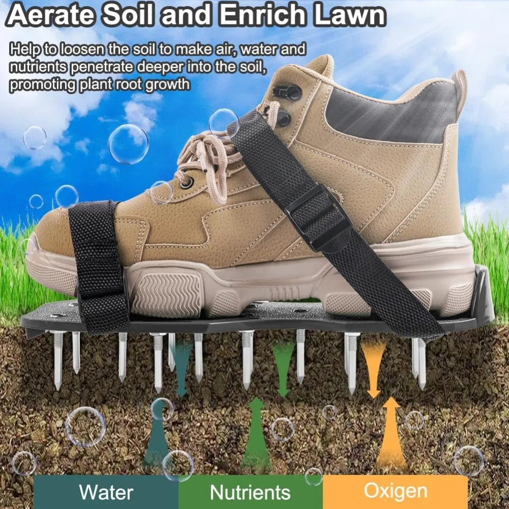 Chaussures d'aération de pelouse réglables à lacets, antidérapantes, robustes, à pointes, sandales de jardin, outil d'aération et de desserrage du sol, chaussures durables pour l'entretien des pelouses et des jardins