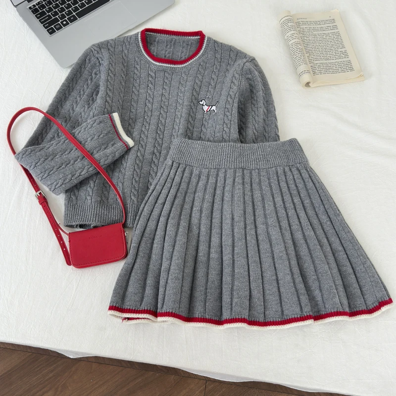 Conjuntos de moda para mujer, cárdigan de mezcla sólida de estilo coreano, Tops informales de punto sueltos, faldas plisadas de cintura alta, novedad de otoño 2024