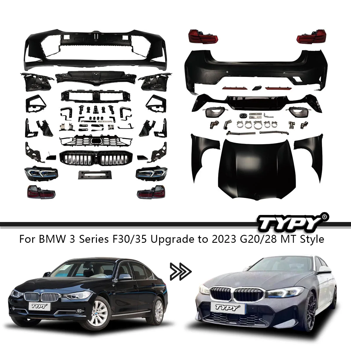 

Комплект кузова TYPY нового дизайна для BMW 3 серии F30/35 2013-2019, обновление до 2023 года G20/28LCI M-Tech Style Body Kit M Sport Look, модернизация
